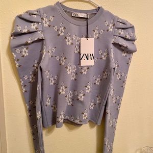 Zara Knit Floral Puff Sleeve Sweater Top size S